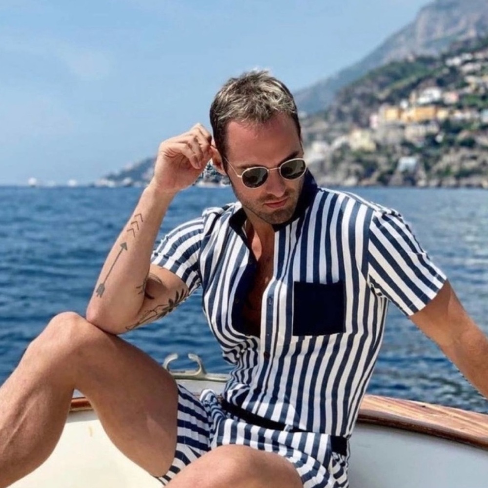 Romper Jack mens blue and white nautical romper size X-Large stretchy style